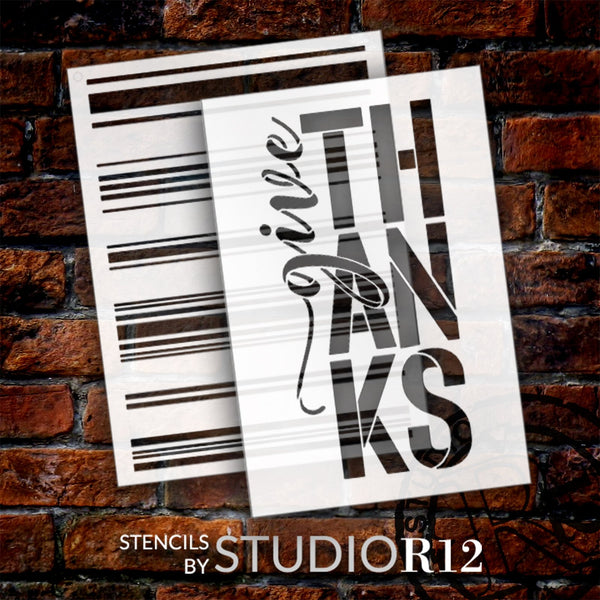 Give Thanks Letter Stack with Tea Towel Stripes Stencil Set by StudioR12 - Select Size - USA Made - DIY Fall Home Decor | Craft & Paint Wood Signs | CMBN648