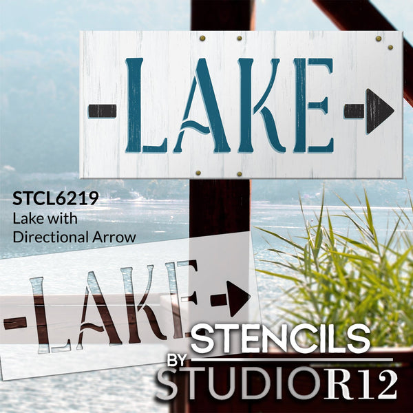 Lake with Directional Arrow Stencil by StudioR12 | Craft DIY Summer Home Decor | Paint Outdoors Wood Sign | Reusable Template | Select Size | STCL6219