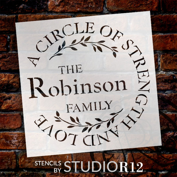 Personalized Family Stencil with Laurels by StudioR12 | Paint Circle of Strength & Love Wood Sign | DIY Family Home Decor | Select Size | PRST6104