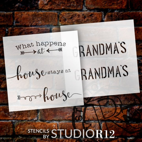 Personalized What Happens at Grandma's 2 Part Stencil by StudioR12 | Custom Grandma Name | DIY Fun Quote Home Decor | Select Size | PRST5834