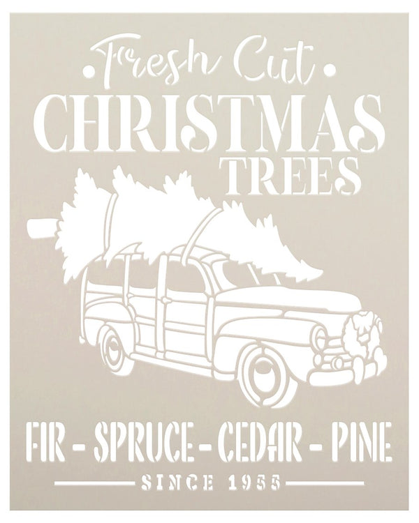 Fresh Cut Christmas Trees Since 1955 Stencil by StudioR12 | DIY Holiday Home Decor | Craft & Paint Wood Sign | Reusable Mylar Template | Select Size