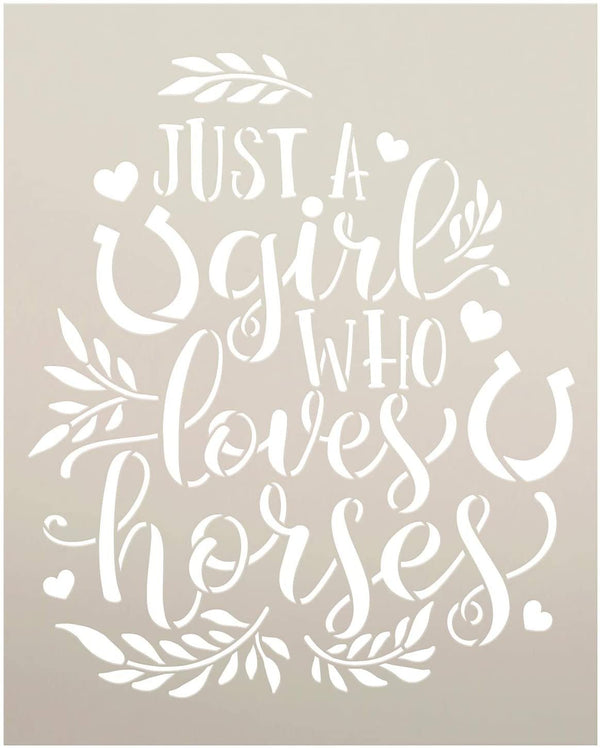Girl Who Loves Horses Stencil by StudioR12 | DIY Country Farmhouse Laurel Home Decor | Craft & Paint Wood Sign | Reusable Mylar Template | Cursive Script Heart | Select Size