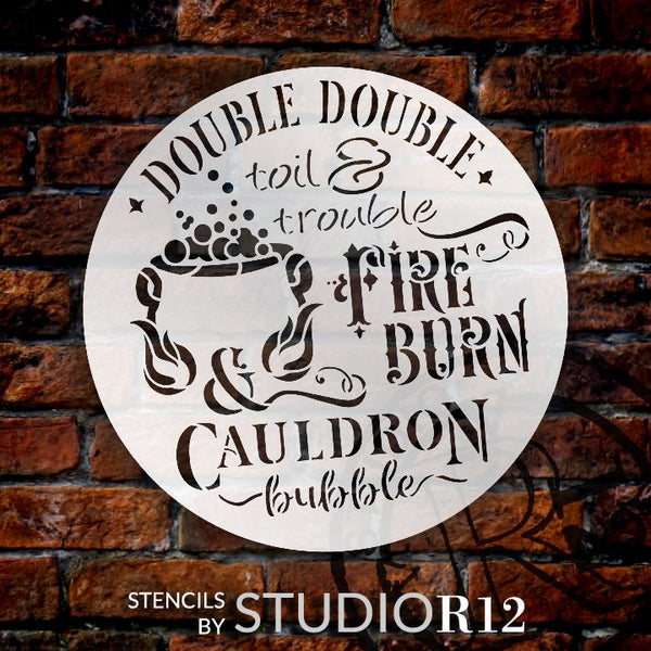 Double Toil & Trouble Stencil with Cauldron Bubble by StudioR12 | DIY Halloween Witch Quote Home Decor | Craft & Paint | Select Size | STCL3460