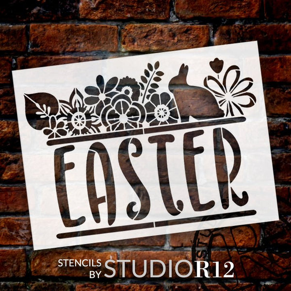 Floral Easter Stencil with Bunny by StudioR12 | Spring Flower Word Art | DIY Farmhouse Home Decor | Paint Wood Signs | Select Size | STCL5617