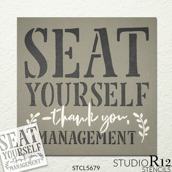 Seat Yourself Stencil with Laurels by StudioR12 | DIY Bathroom & Home Decor | Fun Script Word Art | Paint Wood Signs | Select Size | STCL5679