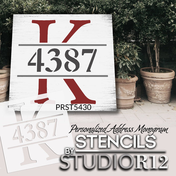 Personalized Monogram Address Stencil by StudioR12 | Paint Custom House Number Wood Sign | DIY Initial Letter Home Decor | Select Size | PRST5430