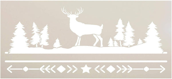Bohemian Deer Stencil by StudioR12 | DIY Boho Antler Nature Home Decor | Craft & Paint Horizontal Wood Sign Reusable Mylar Template | Tree Arrow Star Pattern Gift Select Size