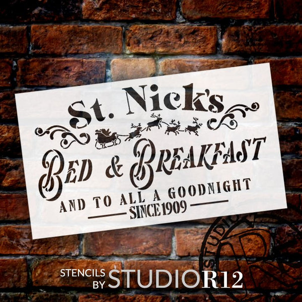 St Nick Bed & Breakfast All a Good Night Stencil by StudioR12 | DIY Christmas Home Decor | Craft Paint Wood Sign  | Select Size | STCL5171