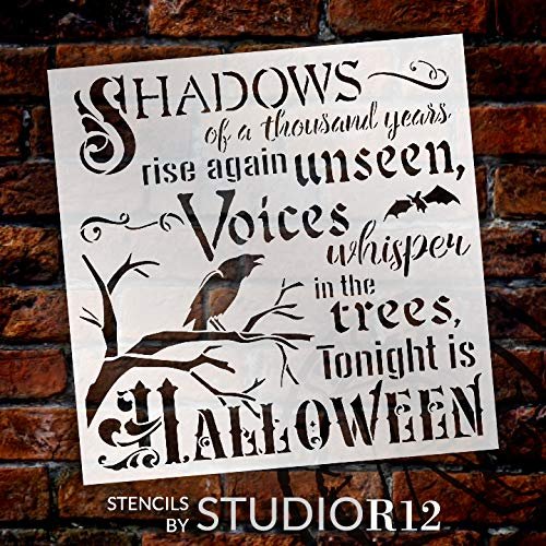 Tonight is Halloween Stencil with Crow & Bat by StudioR12 | DIY Fall October Home Decor | Craft & Paint Wood Signs | Select Size | STCL3569