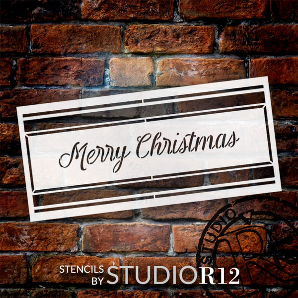 Merry Christmas with Stripes Stencil by StudioR12 - Select Size - USA Made - Craft DIY Christmas Home Decor | Paint Holiday Word Art Sign | Reusable Mylar Template | STCL6523