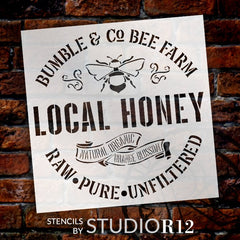 Bumble & Co Local Honey Stencil with Bee by StudioR12 DIY Rustic Farm Home Decor Craft & Paint Farmhouse Wood Signs Select Size 18 x 18 inch