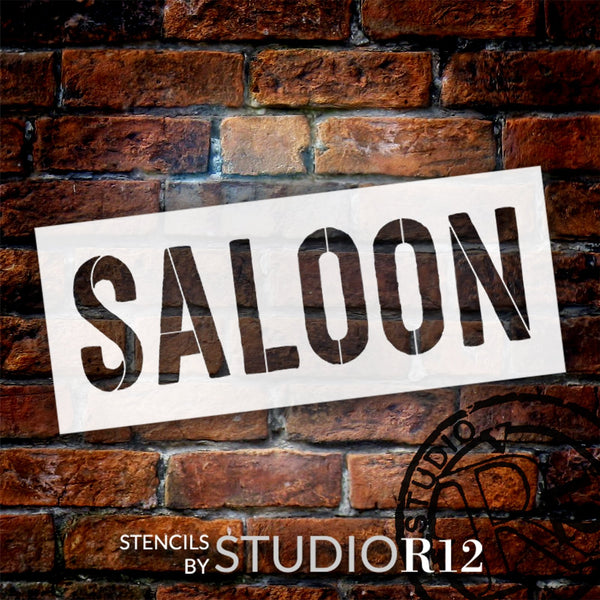 Vintage Saloon Word Art Stencil by StudioR12 - Select Size - USA Made - Craft DIY Rustic Farmhouse Home Bar Decor | Paint Primitive Oversize Wood Sign | STCL6634