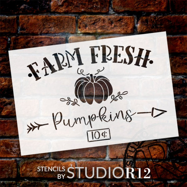 Farm Fresh Pumpkins 10 Cents Stencil by StudioR12 | Craft DIY Fall Autumn Farmhouse Home Decor | Paint Wood Sign Reusable Mylar Template | Select Size | STCL5734