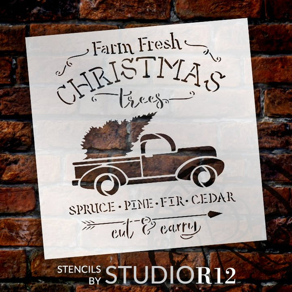Farm Fresh Christmas Tree Cut & Carry Stencil by StudioR12 | DIY Home Decor Gift | Craft & Paint Wood Sign | Reusable Mylar Template | Select Size | STCL5030