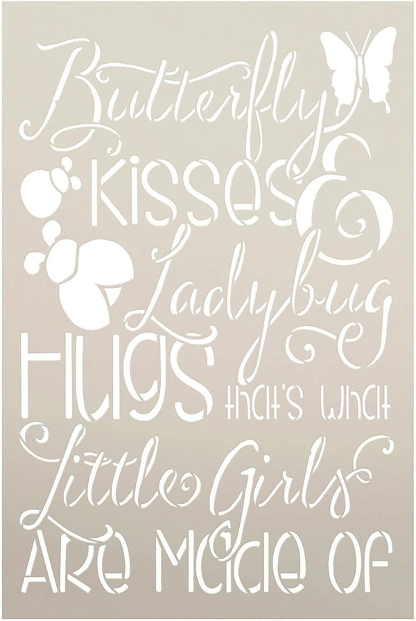 Butterfly Kisses & Ladybug Hugs Stencil by StudioR12 | DIY Ampersand Home Decor | Craft and Paint Wood Sign | Reusable Mylar Template | Little Girl Cute Gift | Select Size | STCL3570