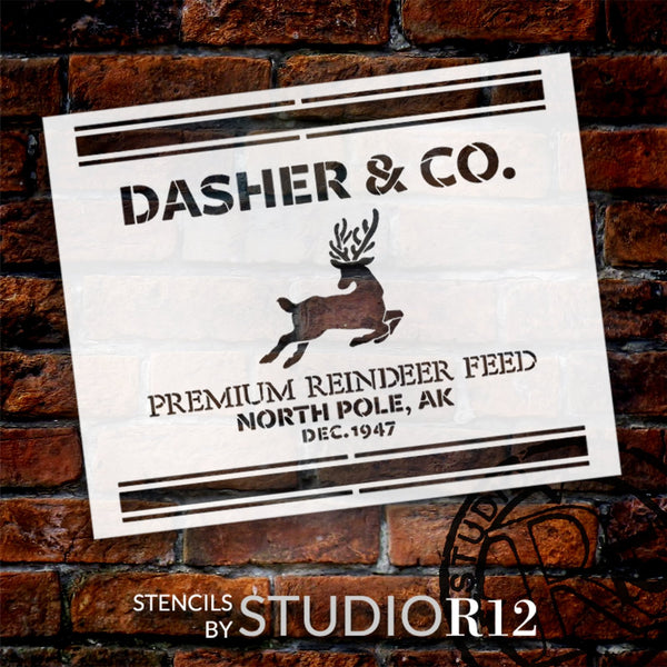 Dasher & Co. Reindeer Feed Stencil with Stripes by StudioR12 - Select Size - USA Made - Craft DIY Christmas Home Decor | Paint Winter Wood Sign | STCL6520