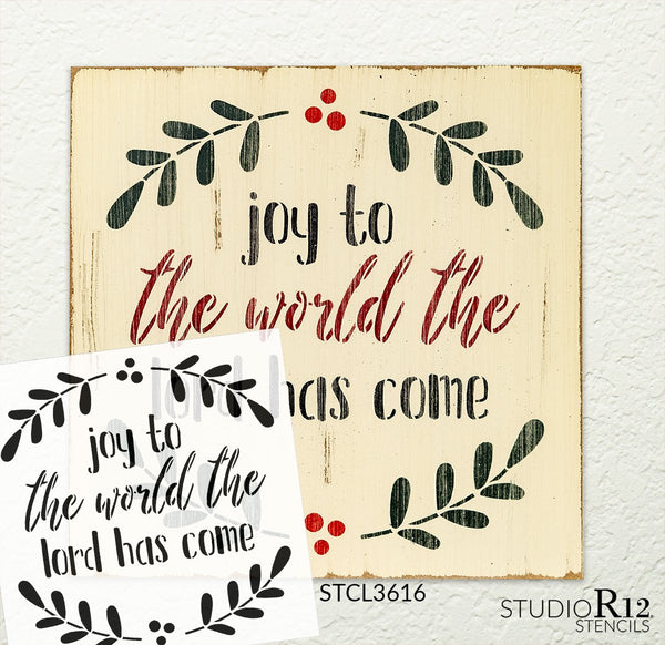 Joy to The World Stencil by StudioR12 | DIY Christmas Holiday Home Decor | Craft & Paint Wood Sign | Reusable Mylar Template | Winter Mistletoe Cursive Script | Select Size