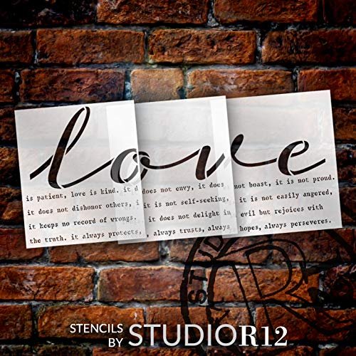 Love is Patient Jumbo 3-Part Stencil by StudioR12 | DIY Wedding & Faith Oversive Home Decor | Bible Verse | Craft & Paint | Extra Large