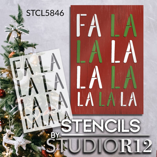 Fa La La Stencil by StudioR12 | Deck The Halls | DIY Christmas Holiday Home Decor | Craft & Paint Wood Sign | Reusable Mylar Template | Select Size | STCL5846
