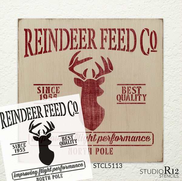 Reindeer Feed Co Stencil by StudioR12 | DIY Christmas North Pole Holiday Home Decor Gift | Craft Paint Wood Sign | Reusable Mylar Template Select Size