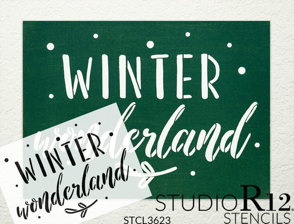 Winter Wonderland Stencil by StudioR12 | DIY Christmas Holiday Mistletoe Home Decor | Craft & Paint Wood Sign | Reusable Mylar Template | Winter Cursive Script Select Size