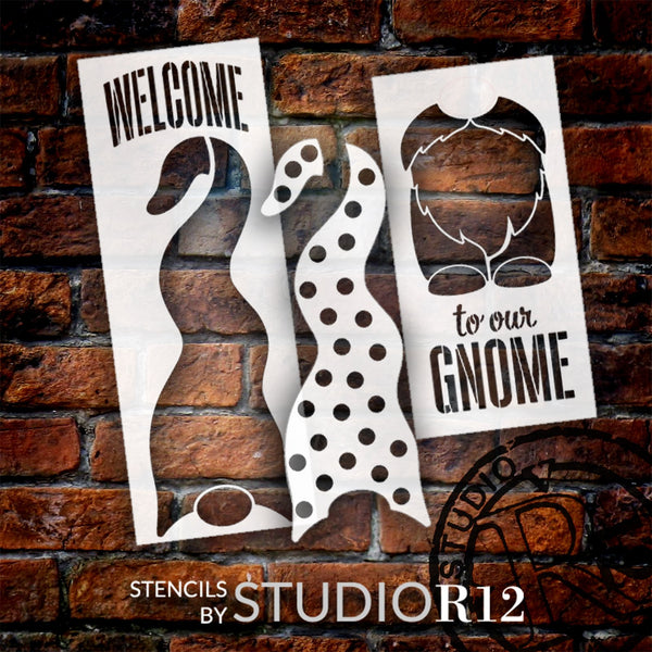 Welcome to Our Gnome Stencil by StudioR12 | DIY Outdoor Tall Porch Sign | Front Door Home Decor | Craft Vertical Wood Leaner Signs | Size (4ft) | STCL6234
