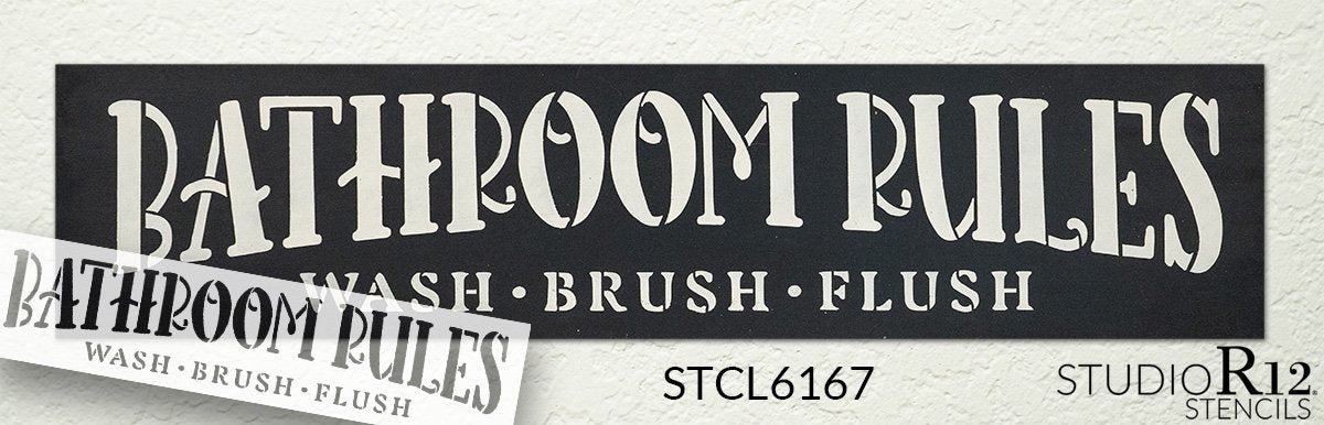 Bathroom Rules Stencil by StudioR12 | STCL6167 – StudioR12 Stencils