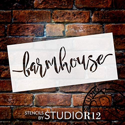 Farmhouse Stencil by StudioR12 | Cursive Script Reusable Mylar Template | Paint Horizontal Wood Sign | Craft Rustic Country Home Decor - Porch - Kitchen | DIY Farmhouse Gift | Select Size