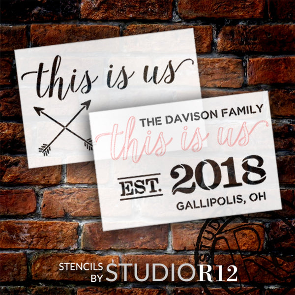 This is Us Personalized 2 Part Stencil by StudioR12 - Select Size - USA Made - Craft DIY Family Farmhouse Home Decor | Paint Wood Custom Living Room Sign | Reusable Template | PRST5420