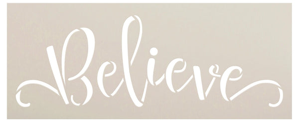 Believe Script Stencil by StudioR12 | DIY Christmas Word Art Home Decor | Craft & Paint Inspirational Wood Signs | Select Size | STCL5903