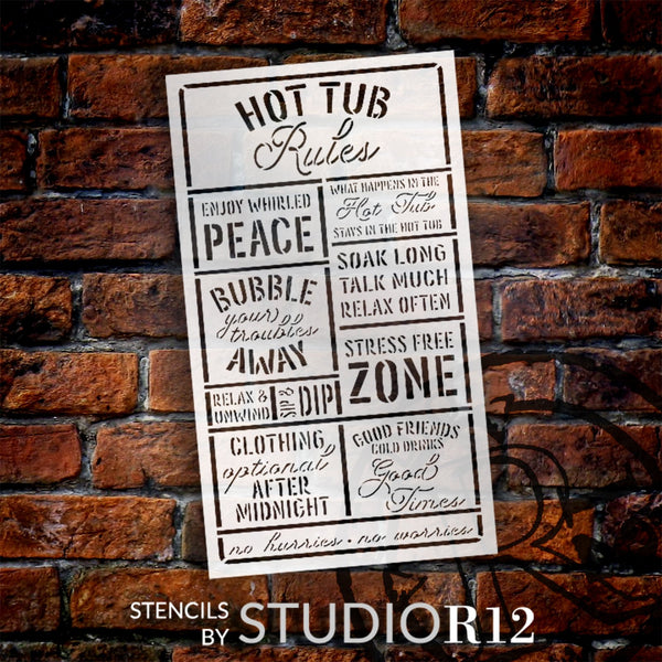 Hot Tub Rules Stencil by StudioR12 | Craft DIY Summer Home Decor | Paint Outdoors Wood Sign | 21