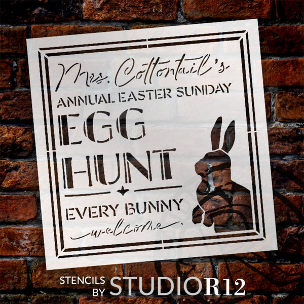 Mrs. Cottontail's Egg Hunt Stencil by StudioR12 | Craft DIY Spring Home Decor | Paint Easter Wood Sign | Reusable Mylar Template | Select Size | STCL6213