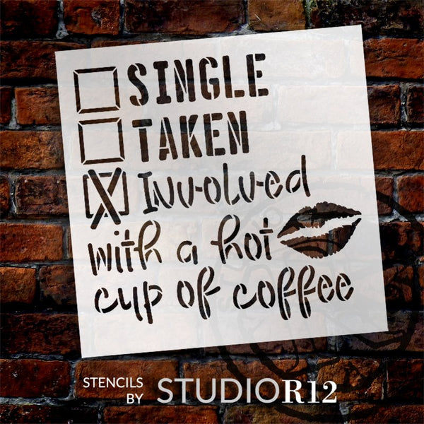 Single Taken Coffee Stencil with Kiss by StudioR12 | DIY Kitchen Decor | Coffee Lover Word Art | Craft & Paint Wood Signs | Select Size | STCL5628