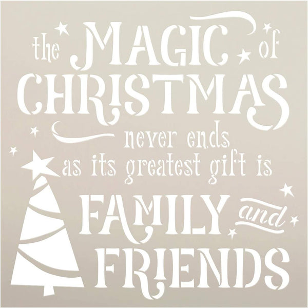 Magic of Christmas Family & Friends Stencil by StudioR12 | DIY Winter Holiday Home Decor | Craft & Paint Wood Sign | Reusable Mylar Template | Tree Star Snow Gift | Select Size