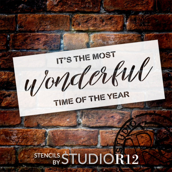 Most Wonderful Time Stencil by StudioR12 | Craft DIY Christmas Holiday Home Decor | Paint Wood Sign | Reusable Mylar Template | Select Size | STCL5897