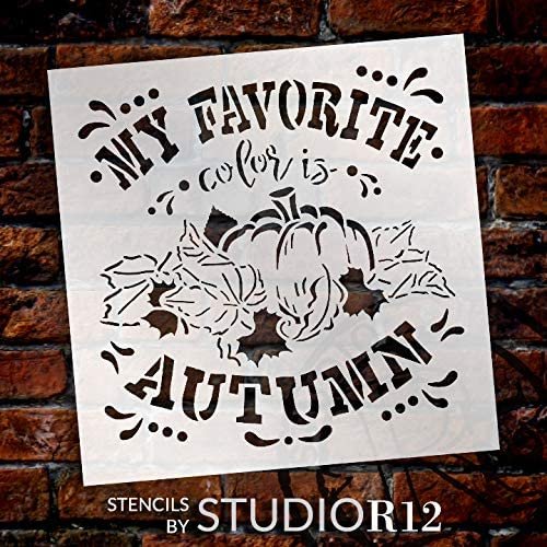 Favorite Color is Autumn Stencil with Pumpkin Leaf by StudioR12 | DIY Fall Farmhouse Home Decor | Paint Rustic Wood Signs | Select Size | STCL3566