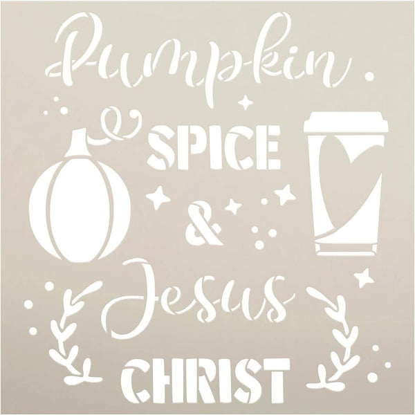 Pumpkin Spice & Jesus Christ Stencil by StudioR12 | DIY Fall Autumn Home Decor Gift | Craft & Paint Wood Sign | Reusable Mylar Template | Select Size