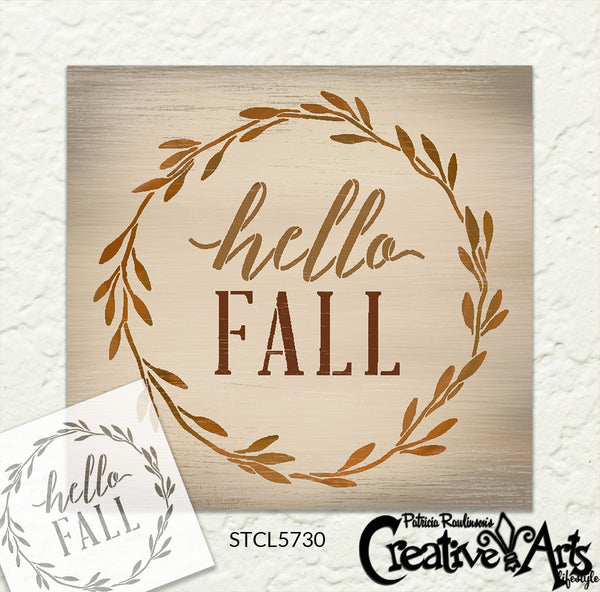 Hello Fall Wreath Stencil by StudioR12 | DIY Autumn Leaves Cursive Script Home Decor | Craft & Paint Wood Sign | Reusable Mylar Template | Select Size | STCL5730