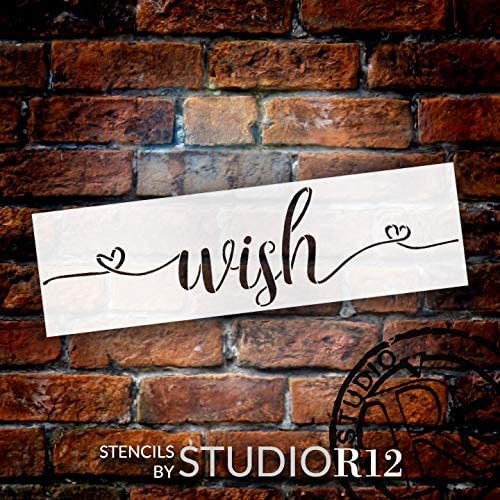 Wish Stencil by StudioR12 | DIY Dainty Inspirational Quote Family Home Decor | Craft & Paint Wood Sign | Reusable Mylar Template | Dainty Heart Cursive Script |Select Size