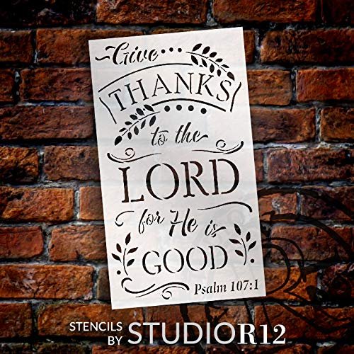 Give Thanks to The Lord Stencil by StudioR12 | DIY Fall Faith Home Decor | Autumn Bible Verse Word Art | Craft & Paint | Select Size