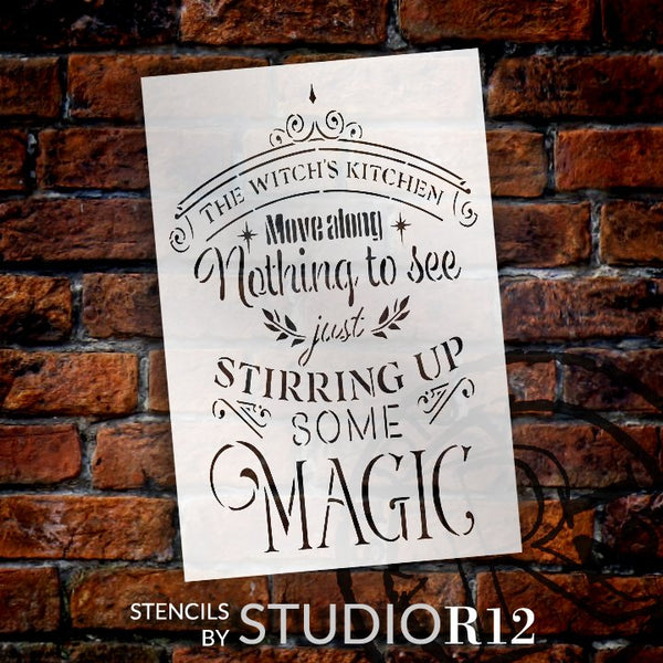 Witch's Kitchen - Stirring Up Magic Stencil by StudioR12 | Craft DIY Halloween Fall Home Decor | Paint Wood Sign Reusable Mylar Template | Select Size | STCL5715