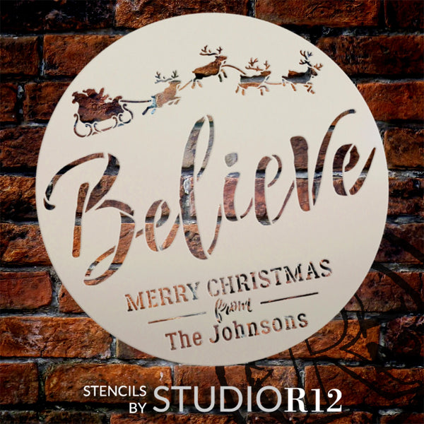 Personalized Believe Stencil by StudioR12 - Select Size - USA Made - Craft DIY Christmas Holiday Home Decor | Paint Custom Santa Wood Sign | Reusable Mylar Template | PRST6604