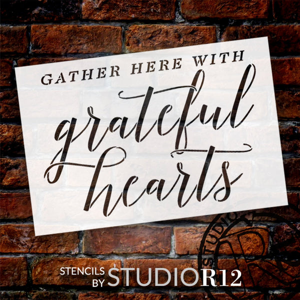 Gather Here Grateful Hearts Stencil by StudioR12 | Craft DIY Autumn Thanksgiving Home Decor | Paint Wood Sign | Reusable Mylar Template | Select Size | STCL5842