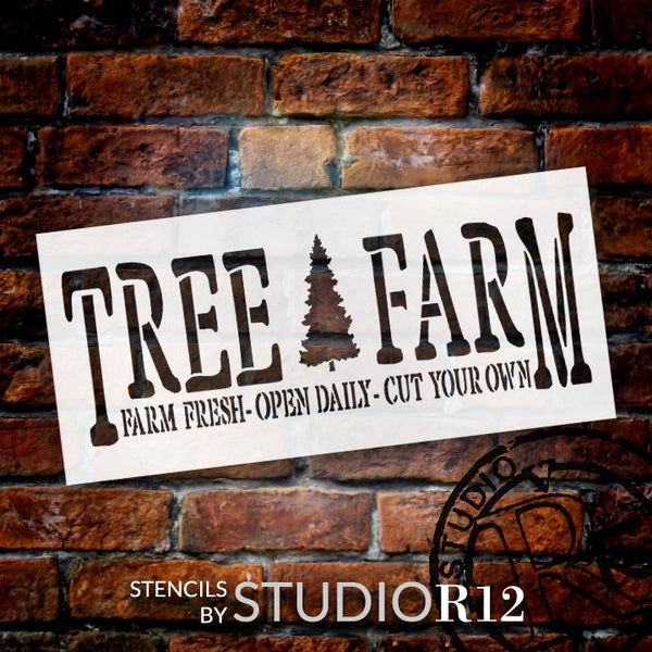 Tree Farm - Fresh - Open Daily Stencil by StudioR12 | DIY Christmas Holiday Home Decor | Craft & Paint Wood Sign Reusable Mylar Template | Select Size