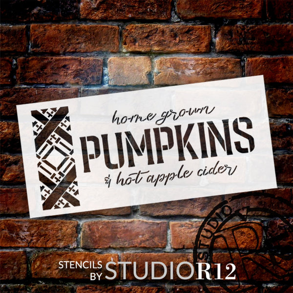 Home Grown Pumpkins & Hot Apple Cider Stencil with Plaid by StudioR12 | Craft DIY Fall Autumn Farmhouse Home Decor | Painting Ideas | Select Size | STCL6474