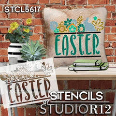 Floral Easter Stencil with Bunny and Flowers by StudioR12
