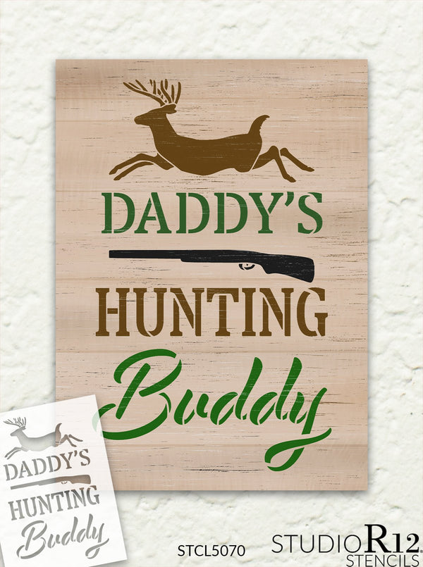 Personalized Hunting Buddy Stencil with Deer by StudioR12 | DIY Country Cabin Home Decor | Craft & Paint Wood Signs | Select Size | PRST5070
