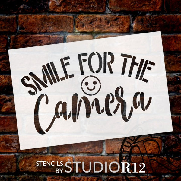 Smile for The Camera Stencil with Smiley Face by StudioR12 | DIY Fun Doormat | Craft & Paint Farmhouse Home Decor | Select Size | STCL5540