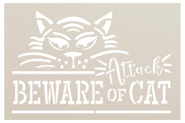 Beware of Attack Cat Stencil by StudioR12 | DIY Pet & Animal Lover Home Decor | Craft & Paint | Reusable Mylar Template | Select Size