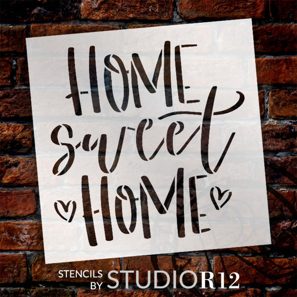 Home Sweet Home Script Stencil with Heart by StudioR12 | DIY Welcome Home Decor | Craft & Paint Wood Signs & Door Mats | Select Size | STCL6025